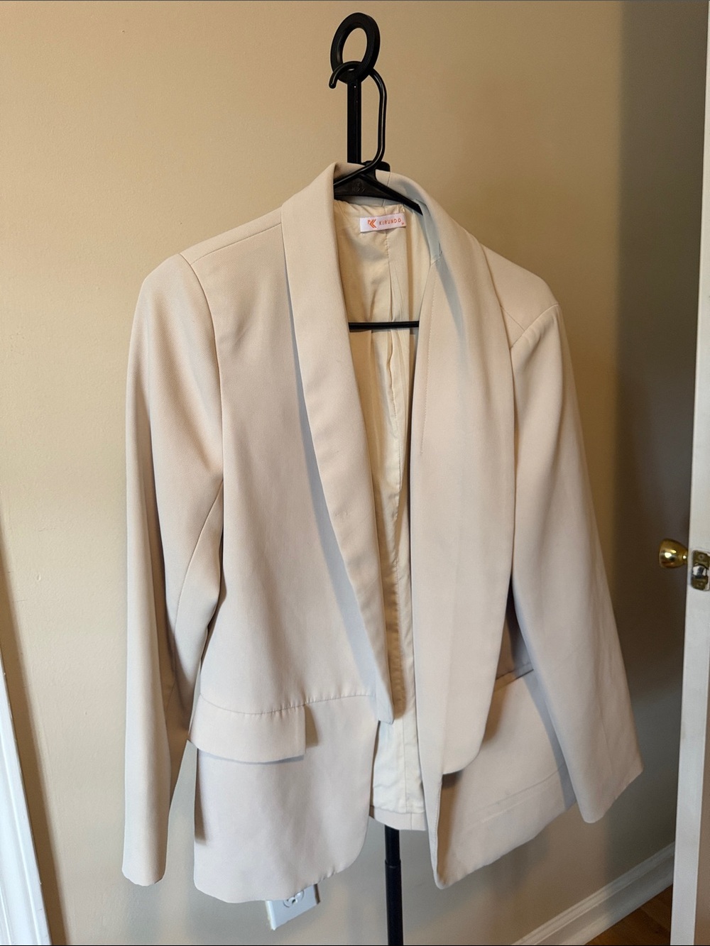 Open-Front Cream Shawl Collar Blazer